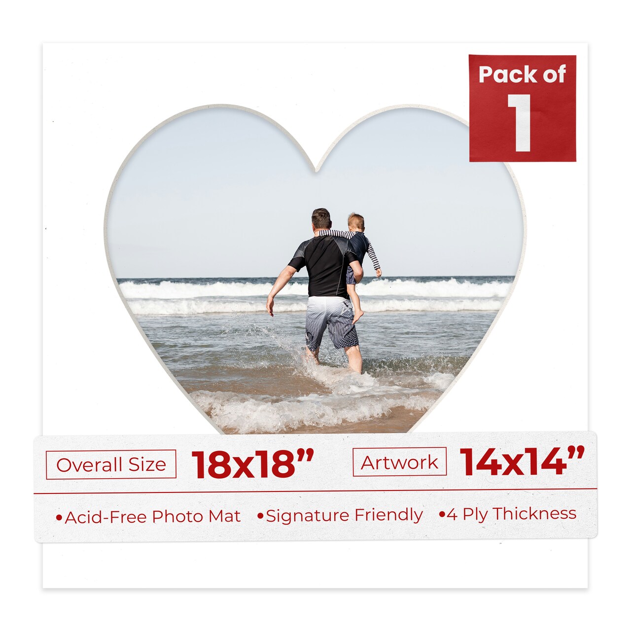 White Mat Board for 18x18 Frames - Heart Opening for 14x14 Photos